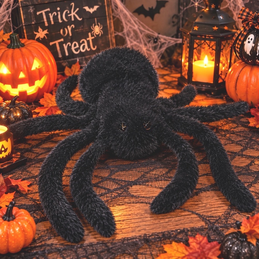 Martha Stewart Black Fuzzy Spider Halloween Decoration Poseable Plush Prop 16"